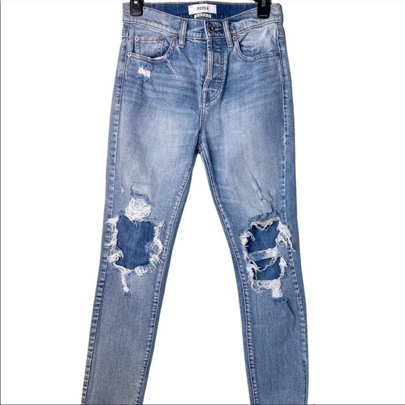 PISTOLA Distressed Button Fly High Rise Denim Jeans Size 25 in Medium Blue - Picture 3 of 16